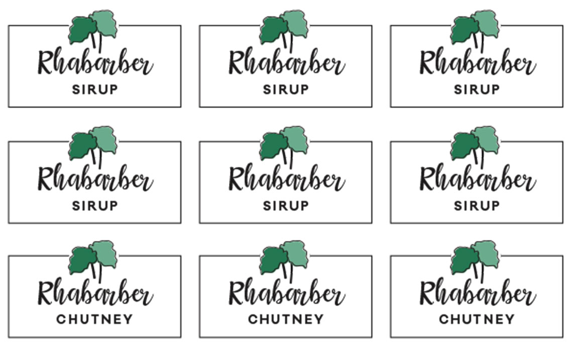 Etiketten zum Download für Rhabarber Sirup, Kompott, Curd, Likör, Gelee
